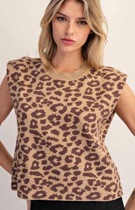Leopard Printed Sleeveless Sweater