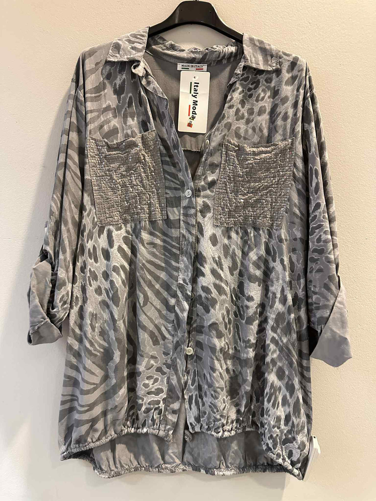 Printed Double Sequin Pocket Top
