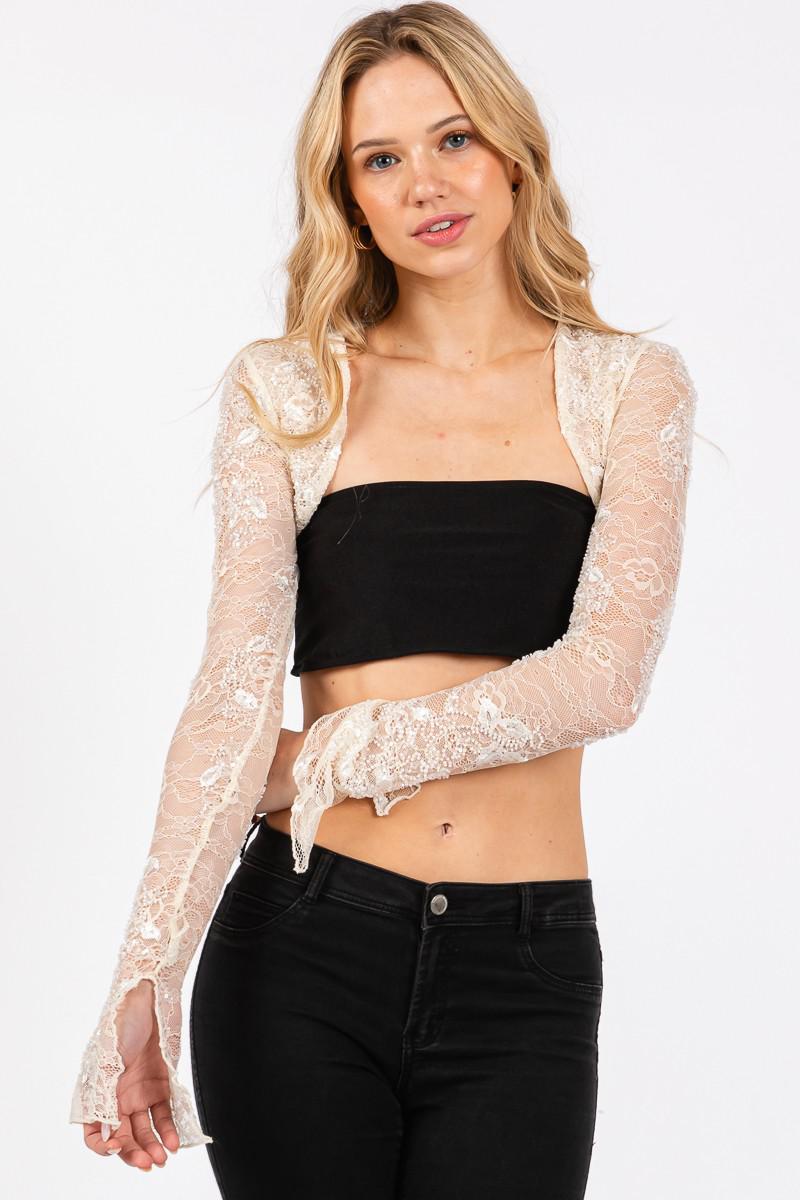 Ivory Embellished Mesh Lace Cardigan