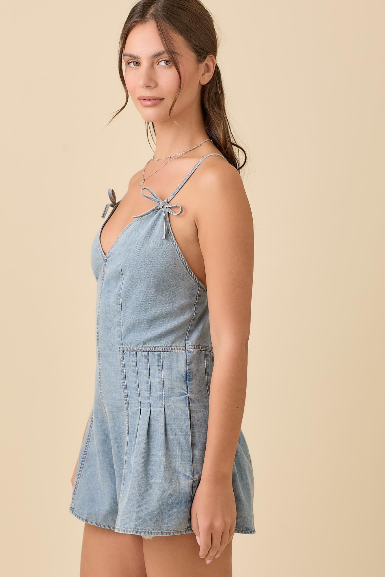 Denim Strap Tie Romper