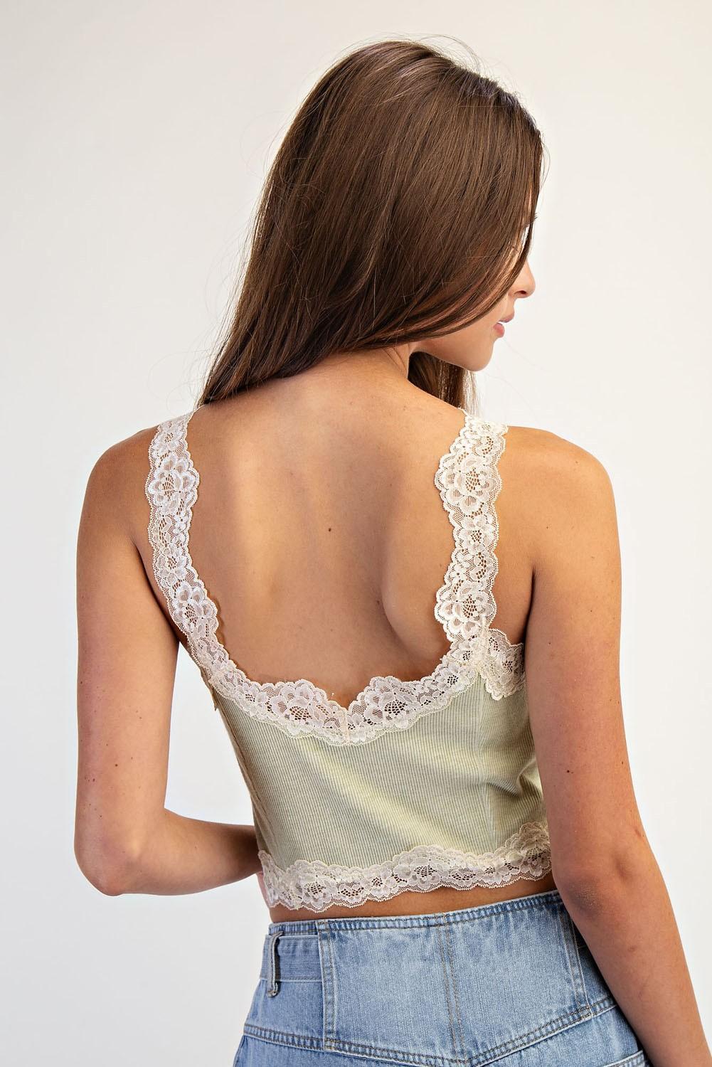 Sage Slub Lace Tank Top
