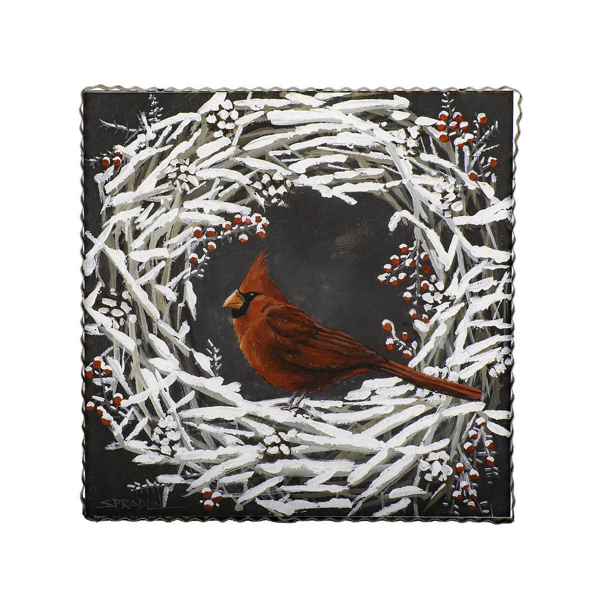 Cardinal Snowy Wreath Plaque