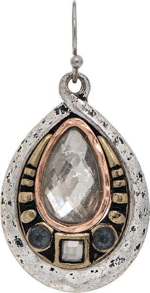 Two Tone Antiqued Finish Crystal Drop Earring