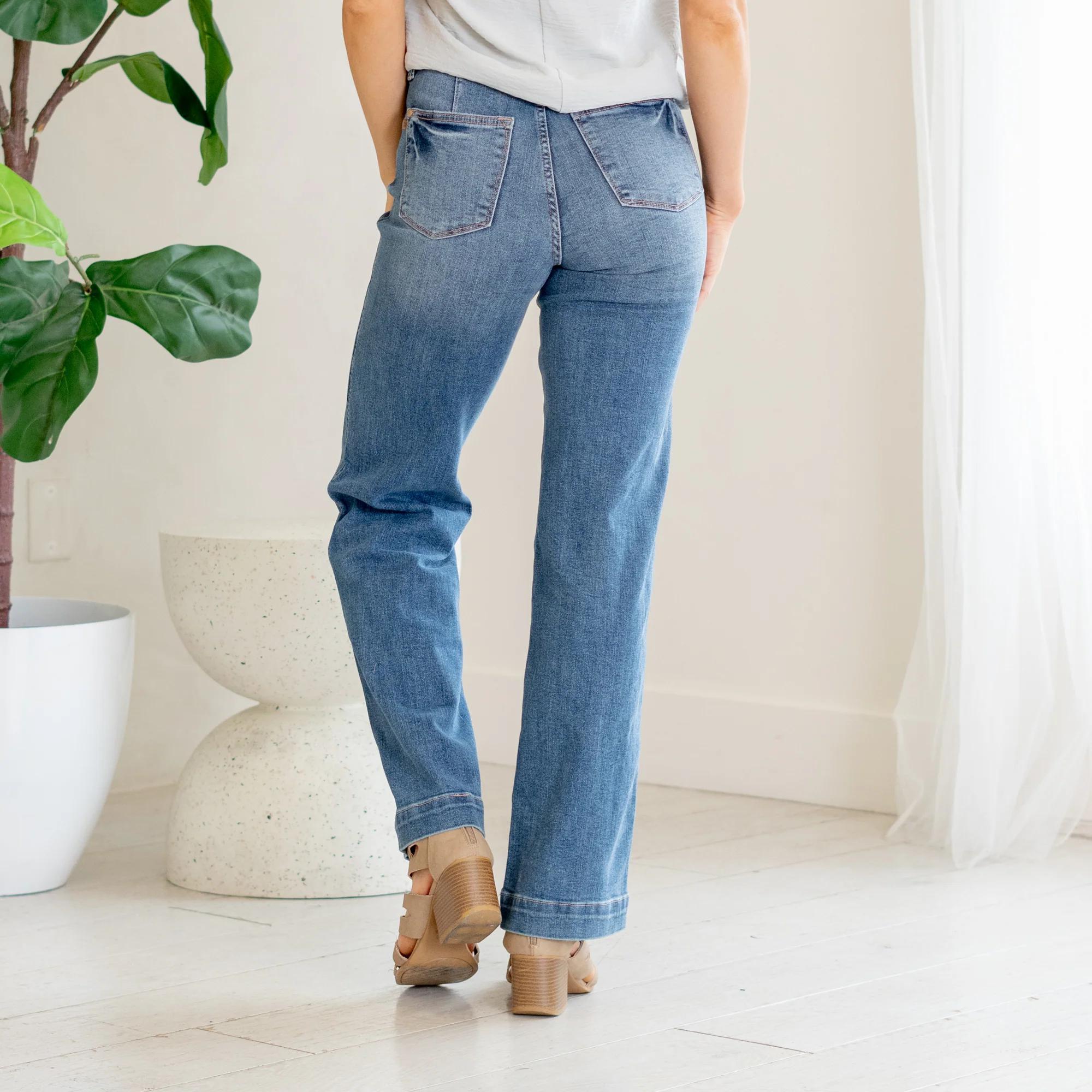 Judy Blue HW Contrast Thread Straight Jeans