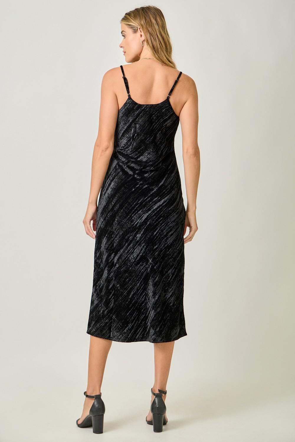 Cowl Neck Crinkle Velvet Slip Dress