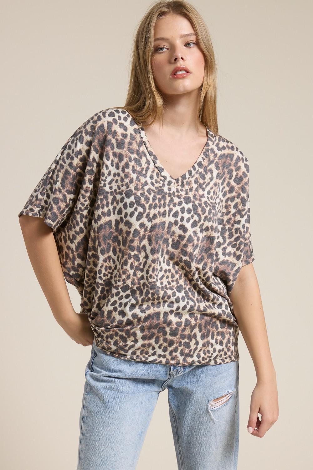 Taupe Leopard V-neck Oversized Top