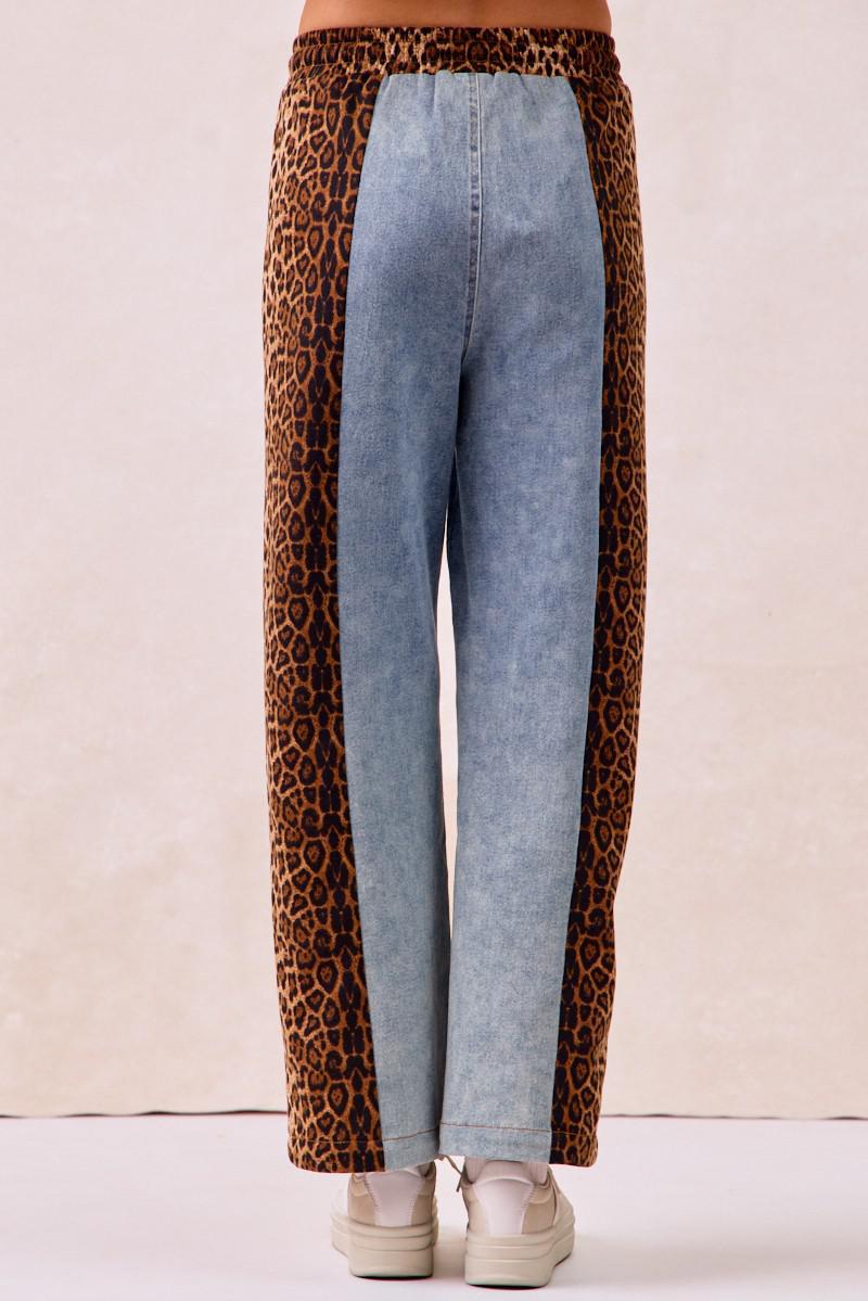 Washed Denim Leopard Mix & Match Pants
