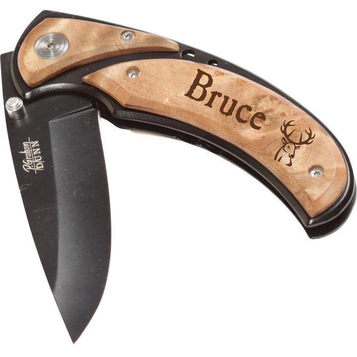 Burl Wood Handle Knife With 3.25" Black Blade