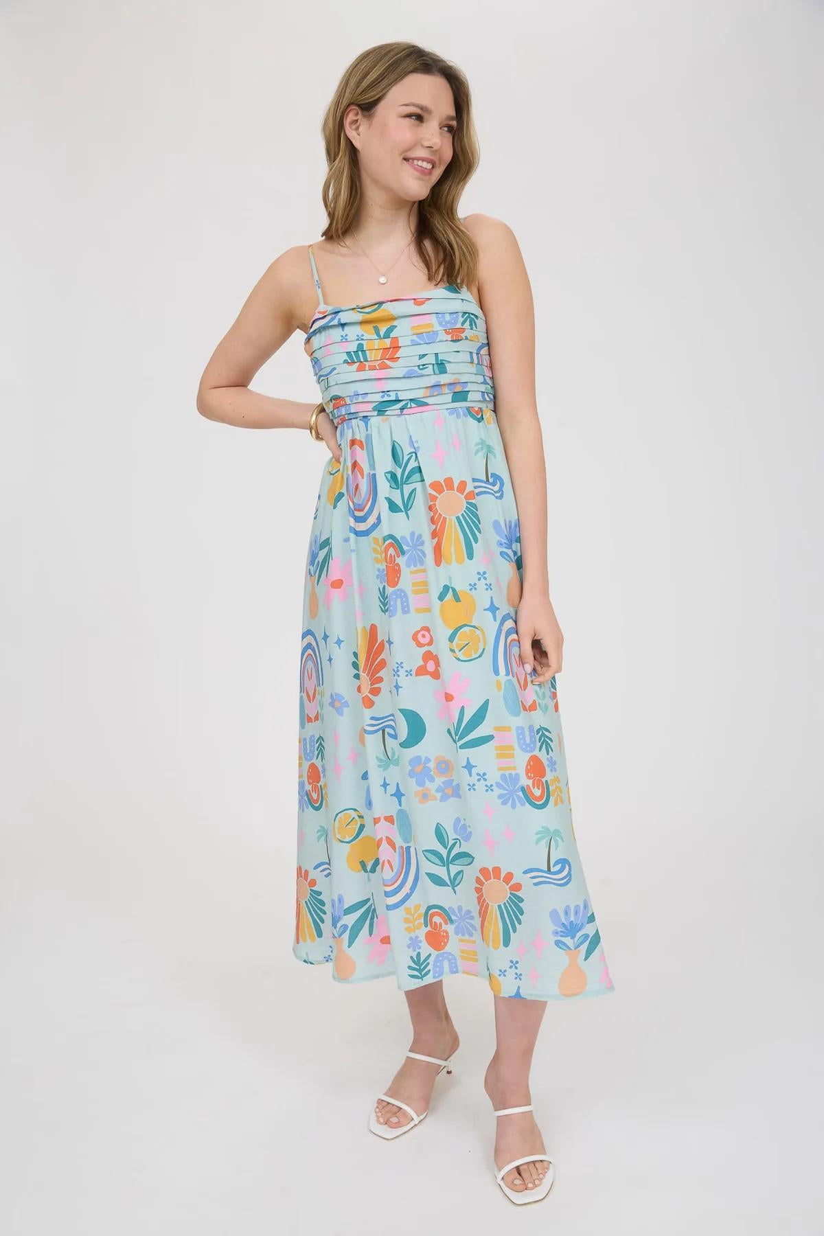 SUMMER PLEATED BACK BOW MIDI DRESS
