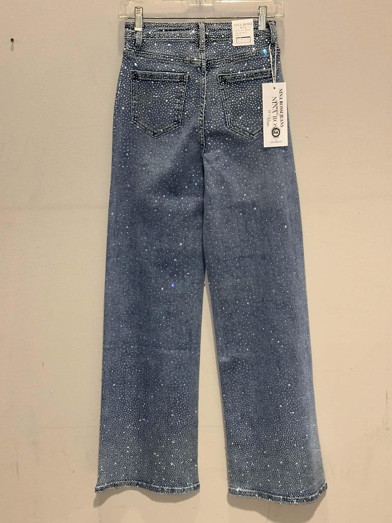 Nina Rossi Stone Embellished Wide Leg Jeans