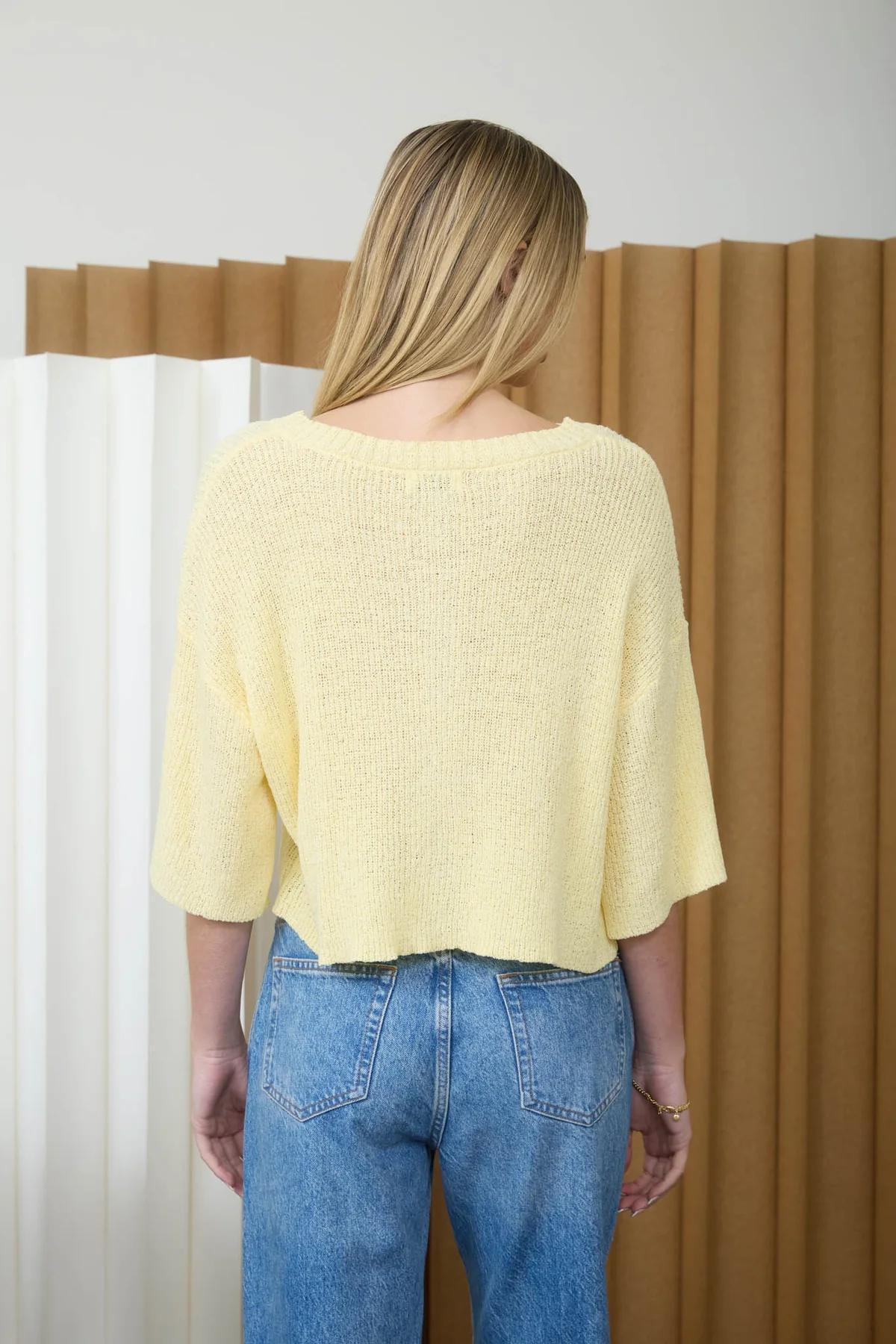 BOXY SHORT SLEEVE BUTTON DOWN KNIT CARDIGAN