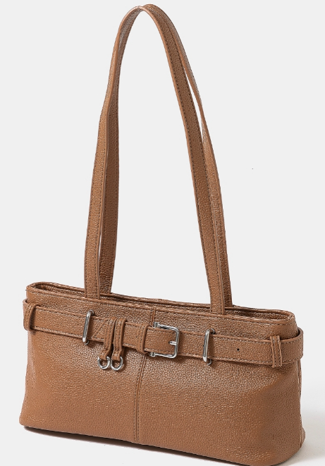 Belt Strap Texture Faux Leather Handbag
