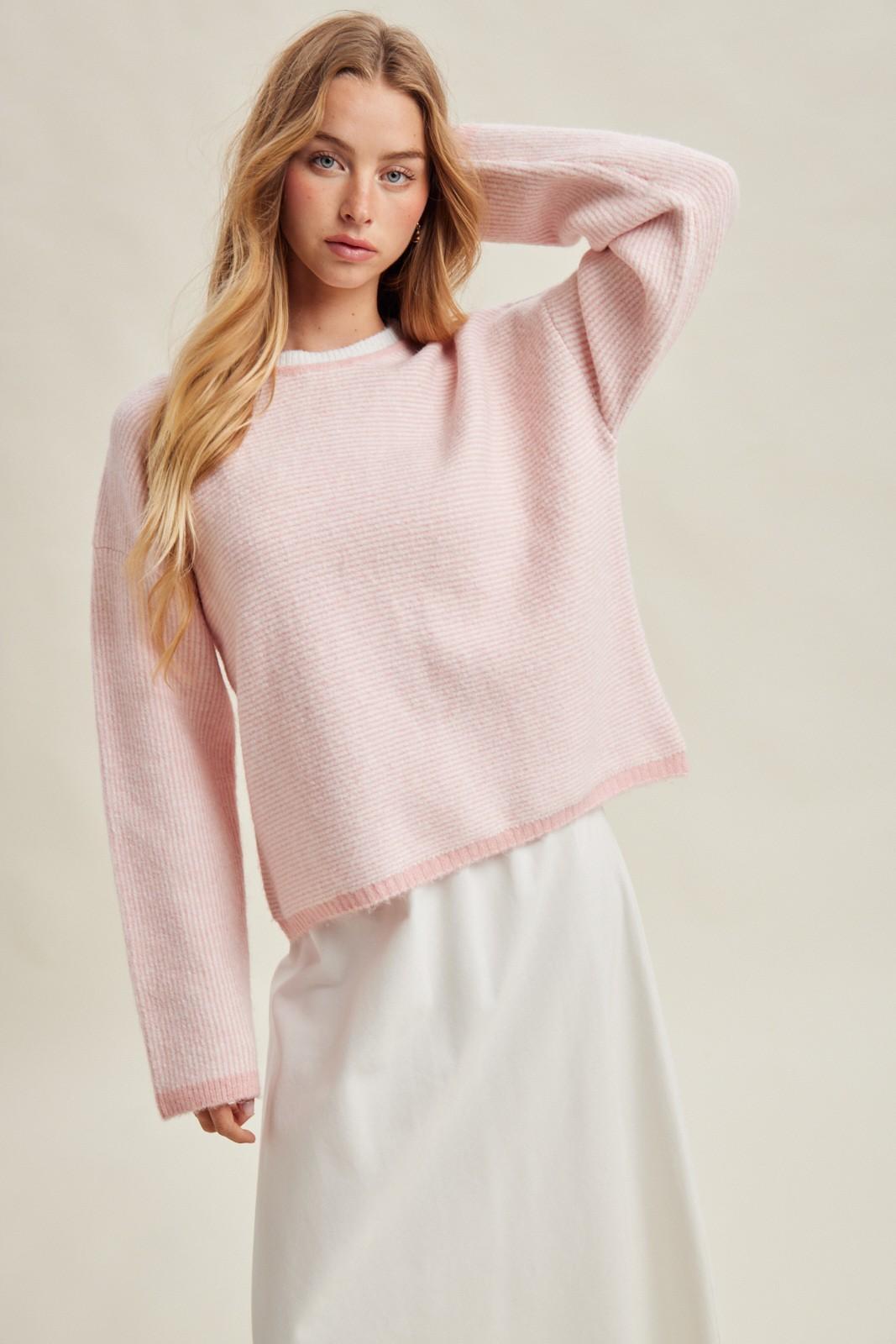 Pink/White Stripe Drop Shoulder Sweater