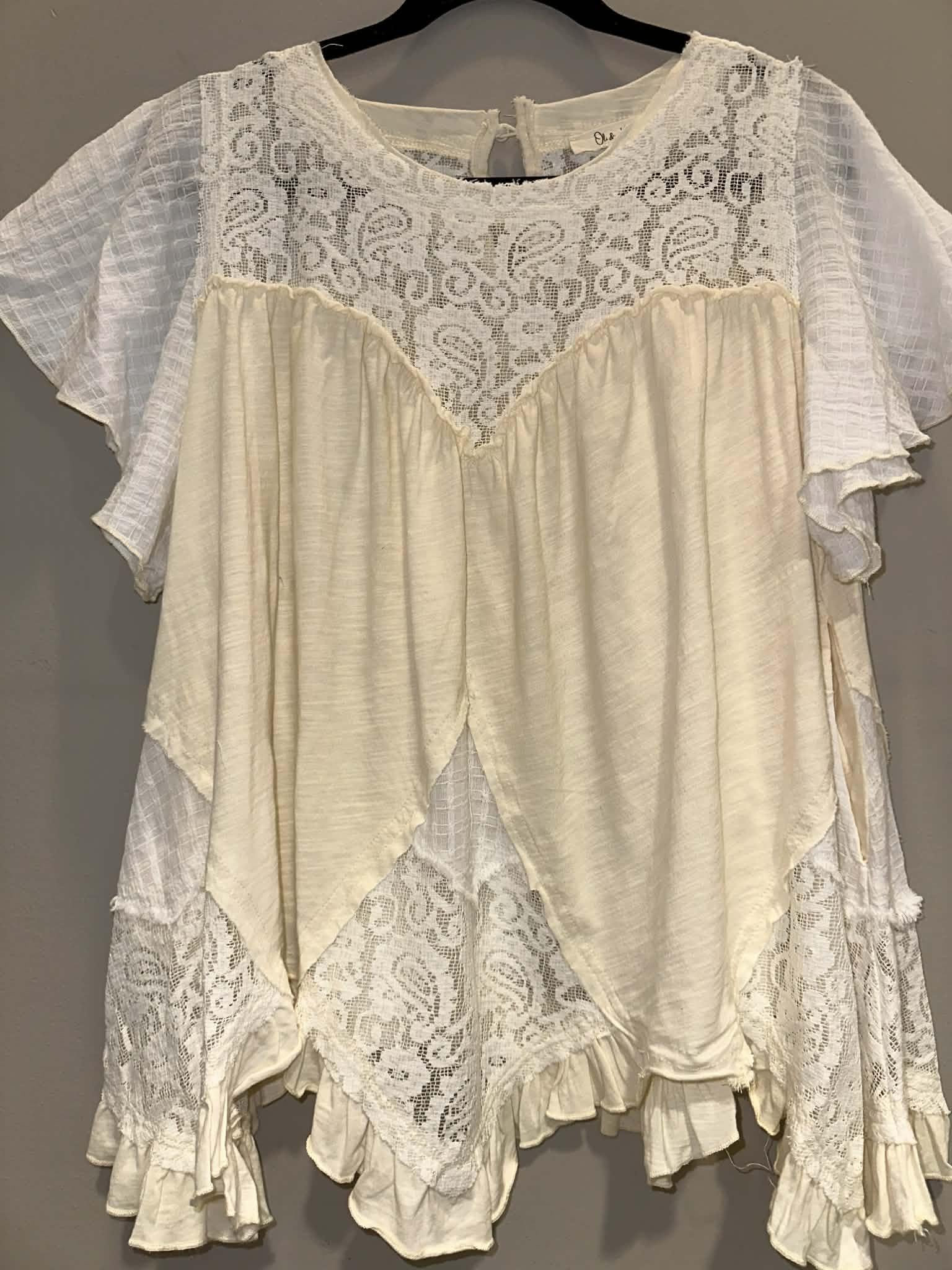Washed Lace Mix Ruffle Hem Tunic