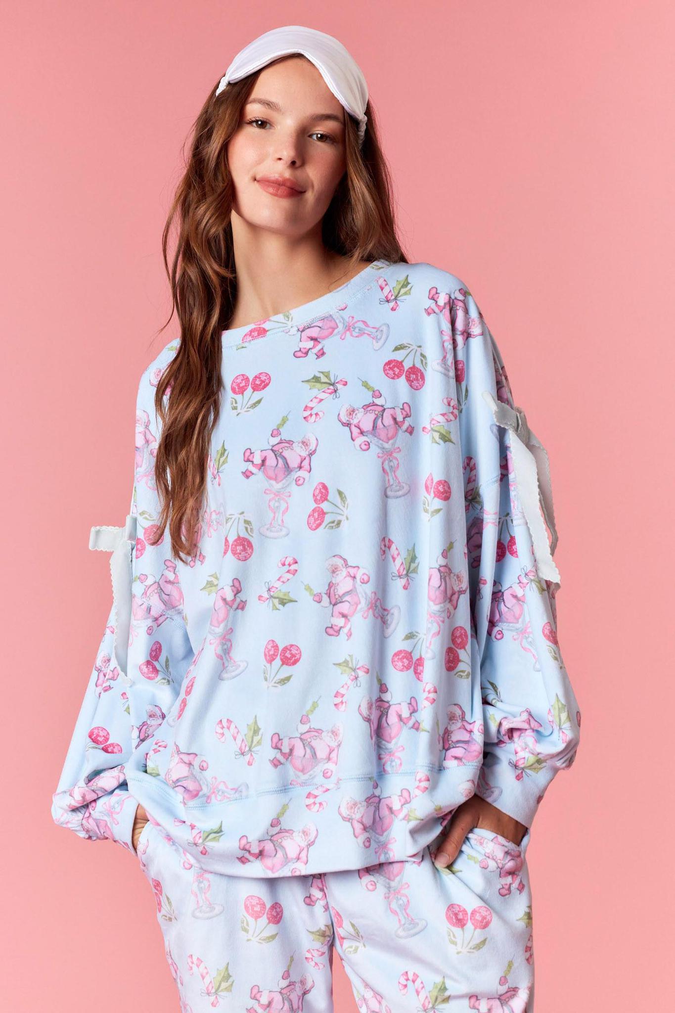 Velvet Bow Cherry Santa Claus Velour Sweatshirt