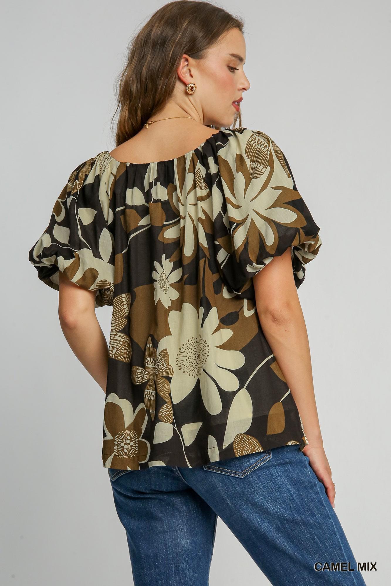 Camel Floral Blouse