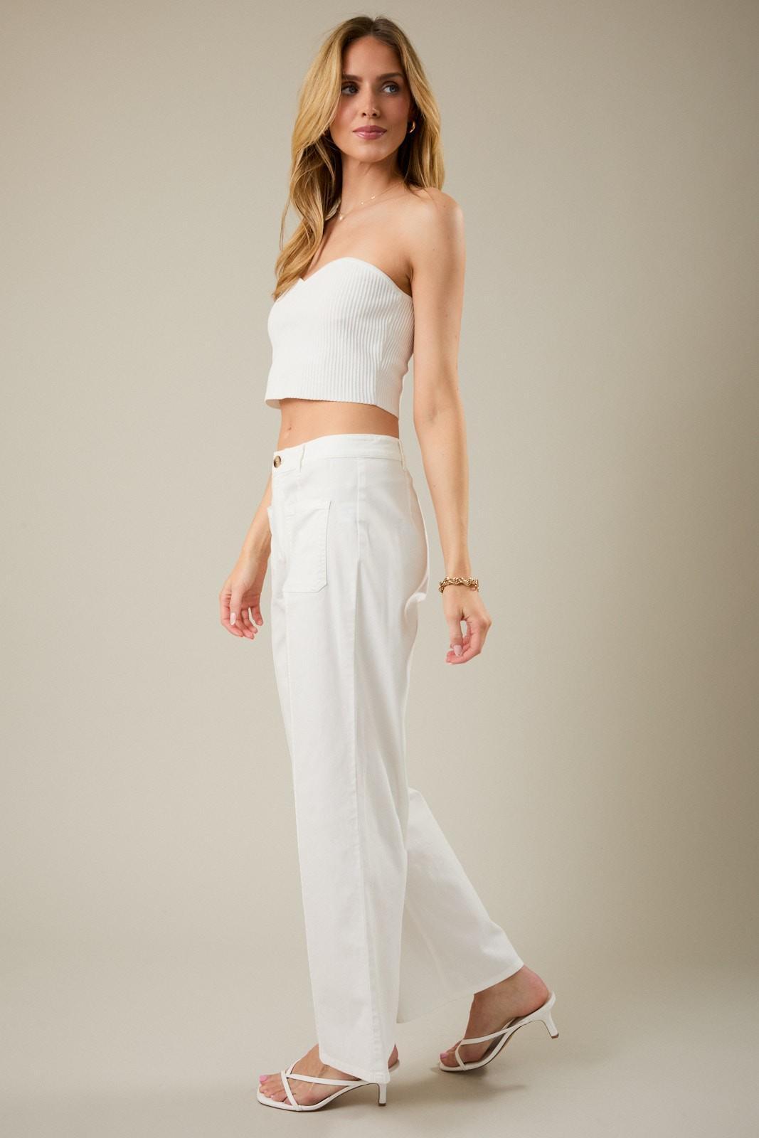 Stretchy White Twill Straight Trouser