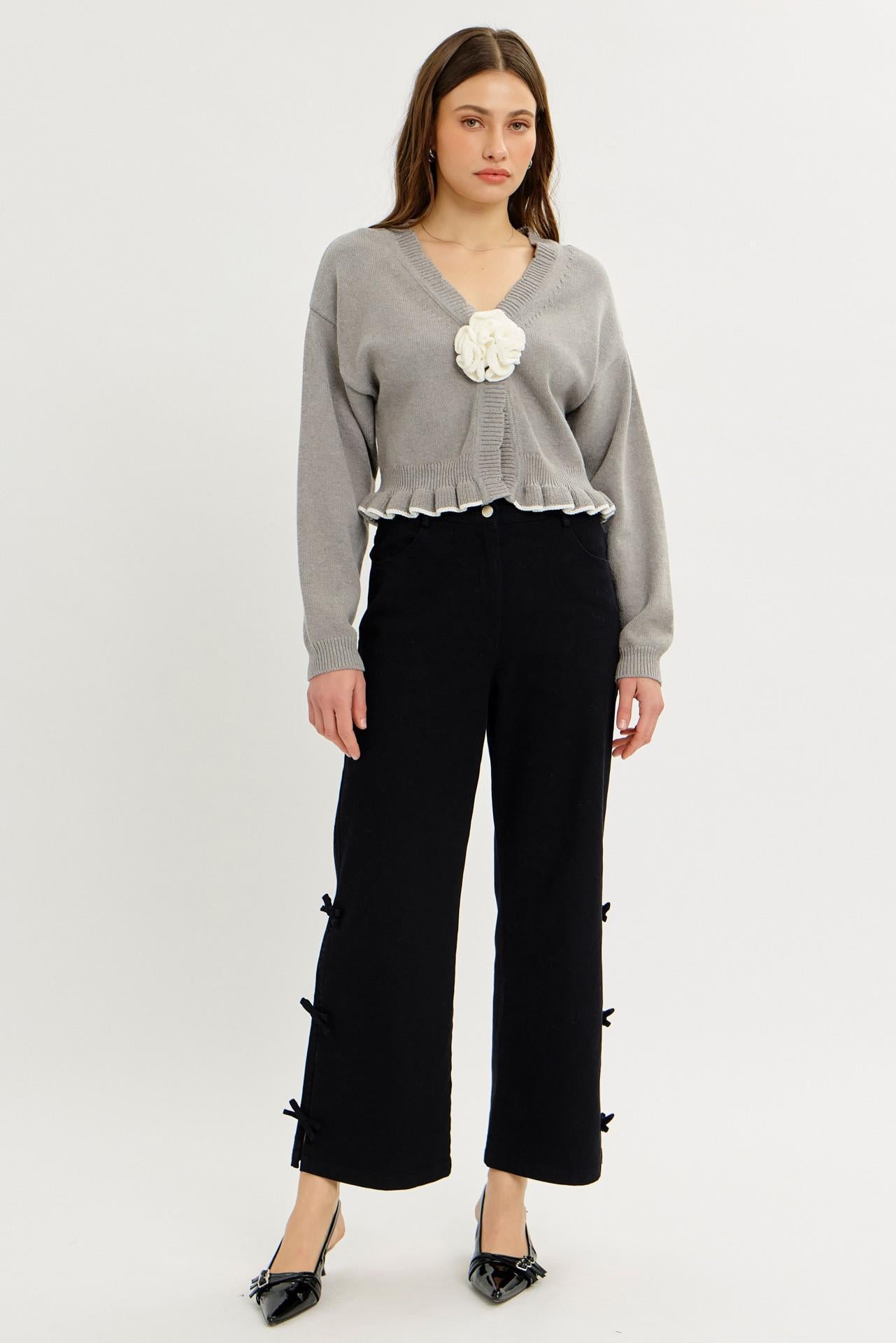 Garment Washed Side Bow Detail Western Pants