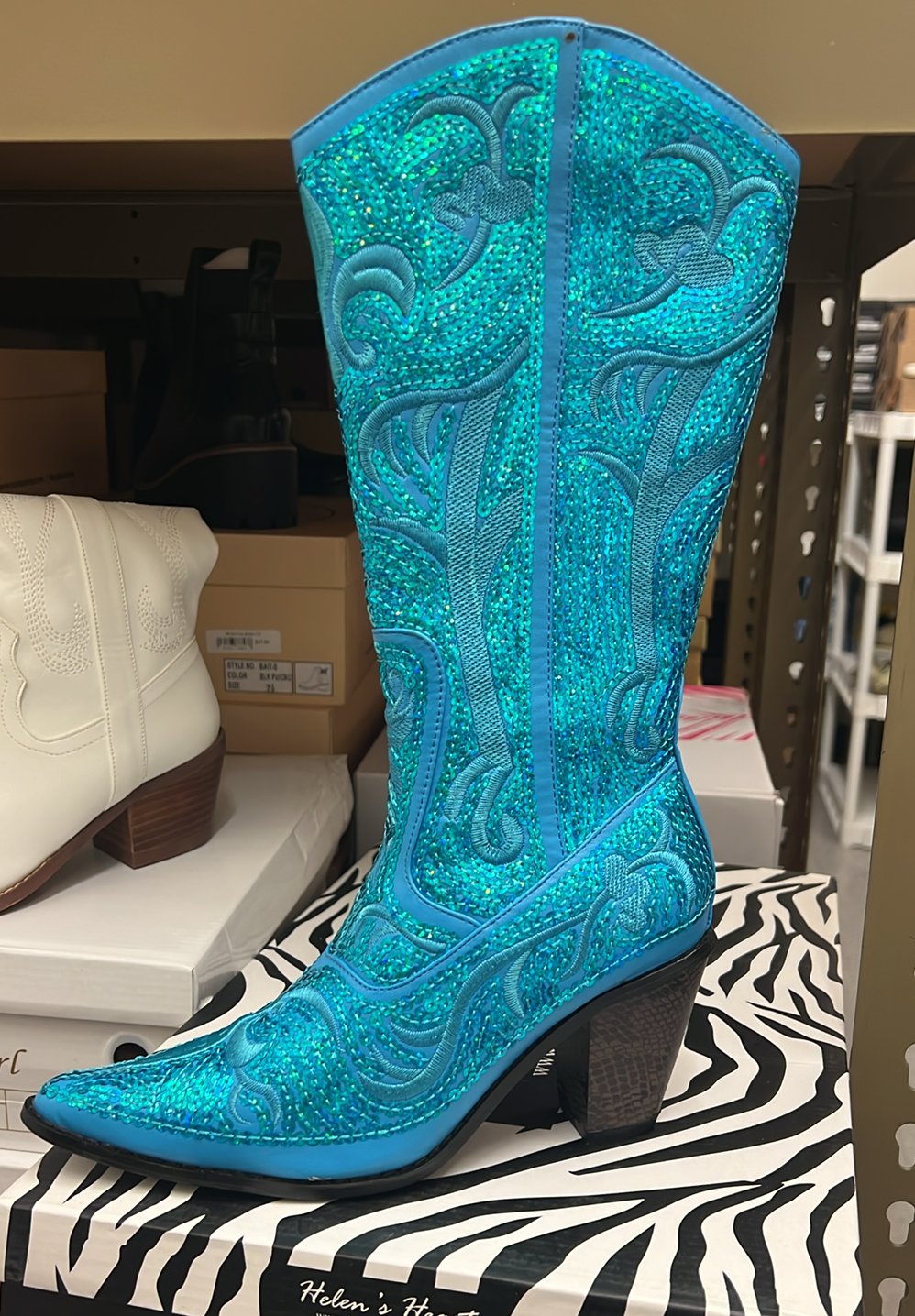 Turquoise Sequin Tall Boots