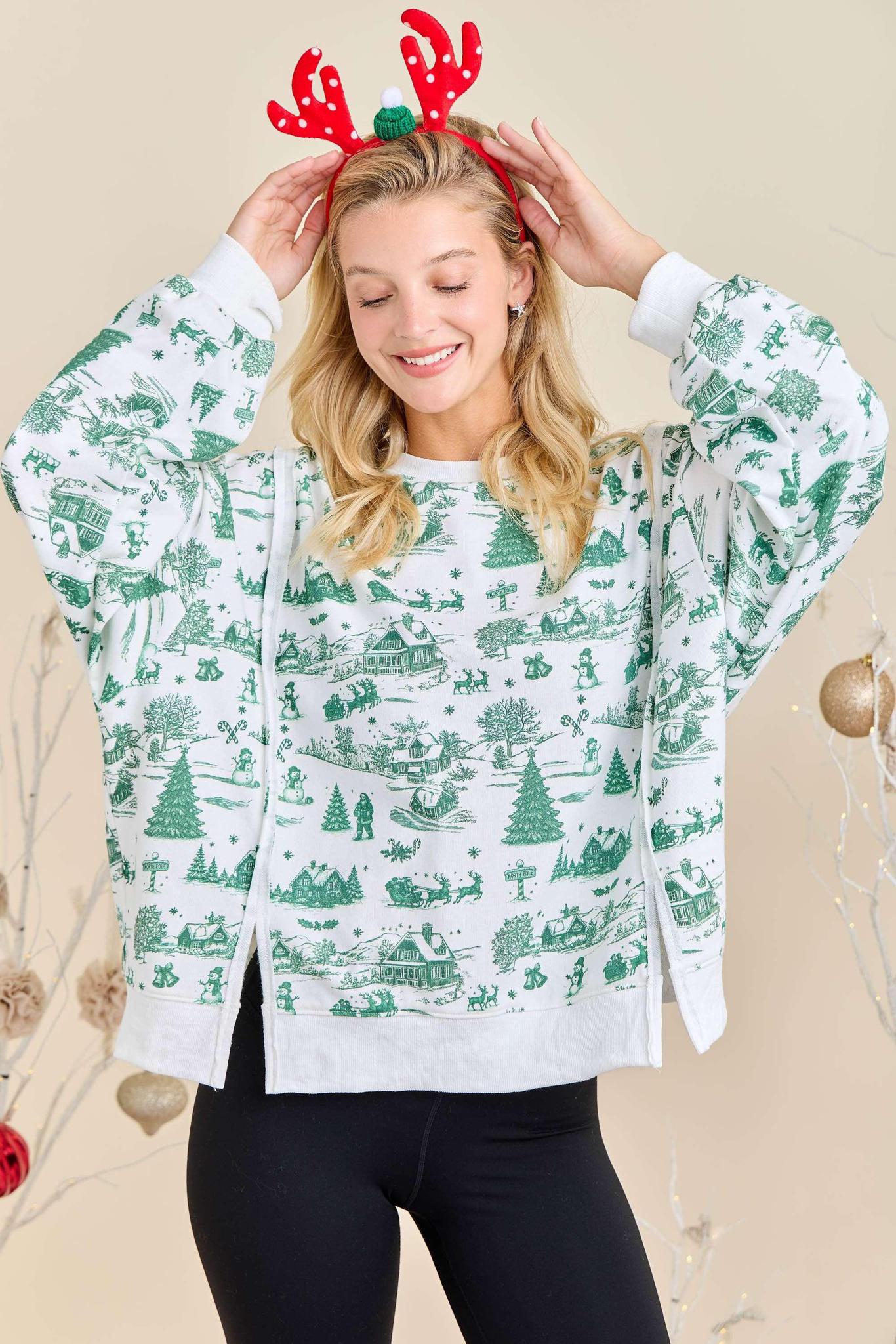 Green Christmas Village Sweatshirt