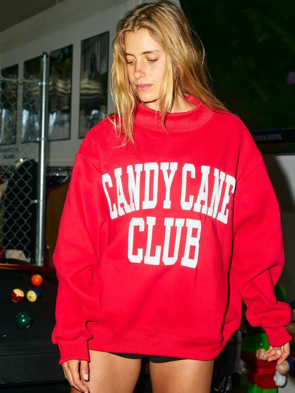 Red 'Candy Cane Club' Mock Neck Sweatshirt
