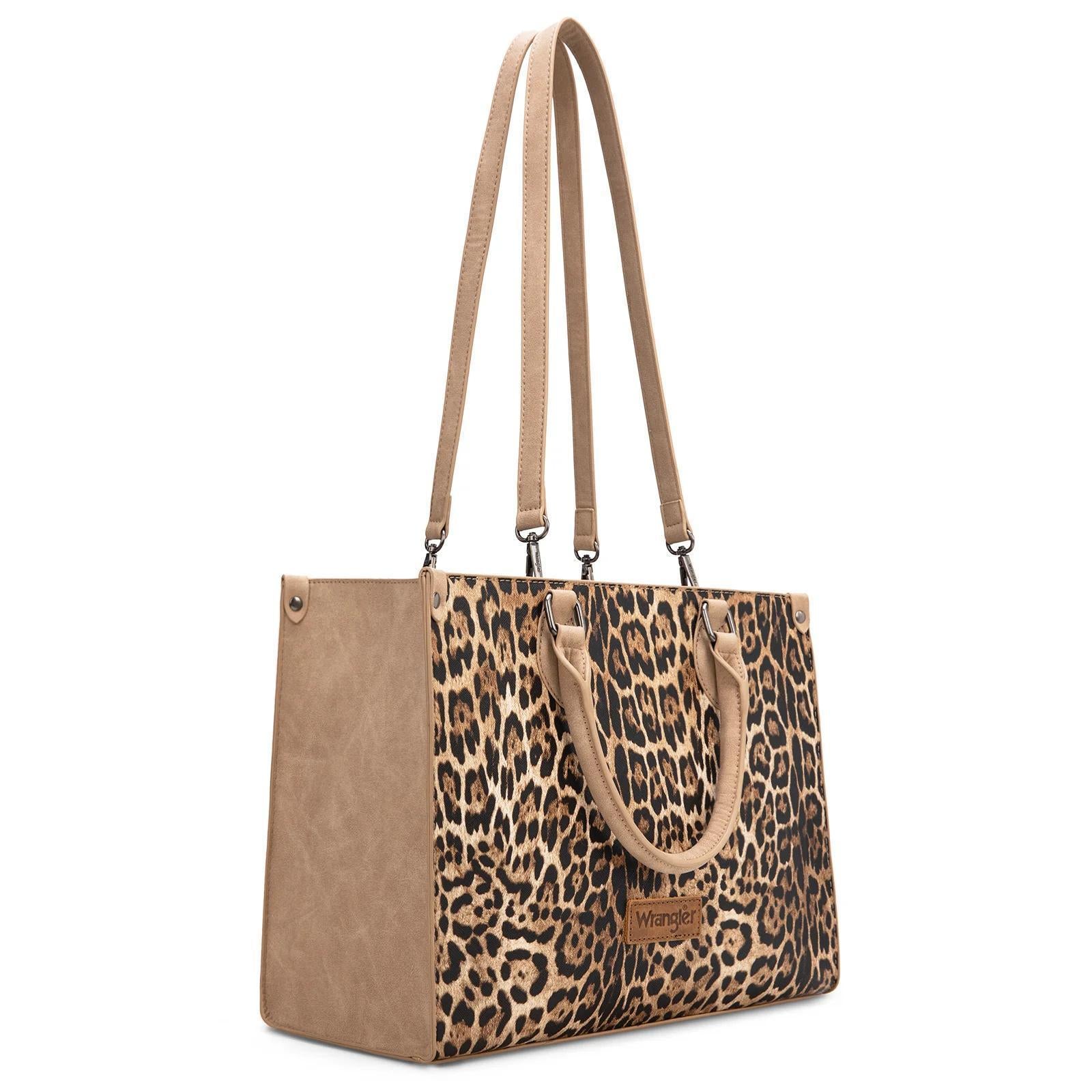 Wrangler Leopard Print Wide Tote Bag/Crossbody - Tan