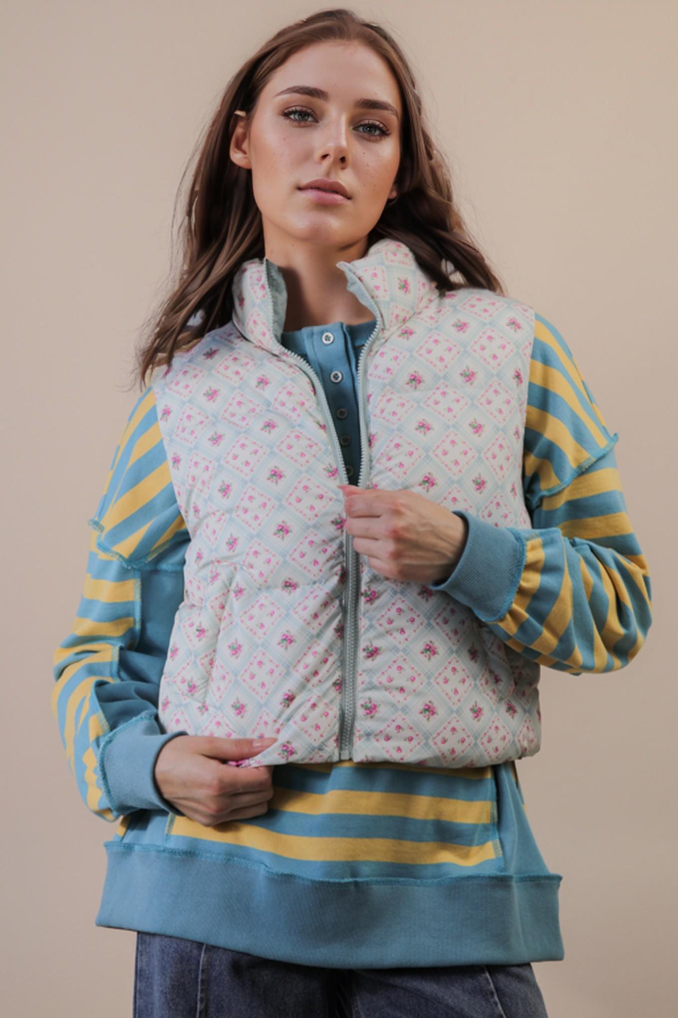 Sage Floral Printed Cropped Puffer Vest