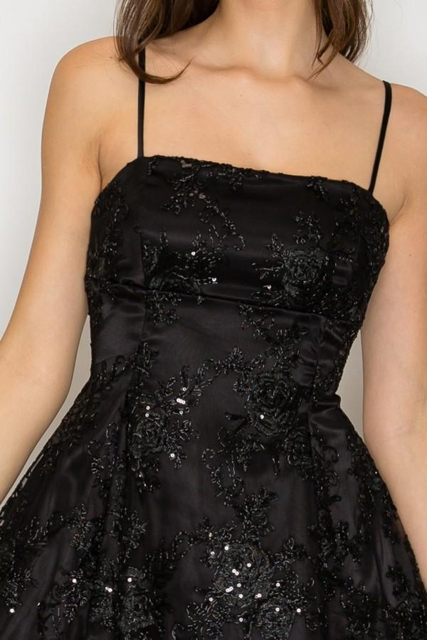 Black Floral Sequin Fit & Flare Mini Dress