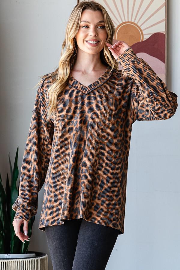 Puff Sleeve V Neck Animal Top