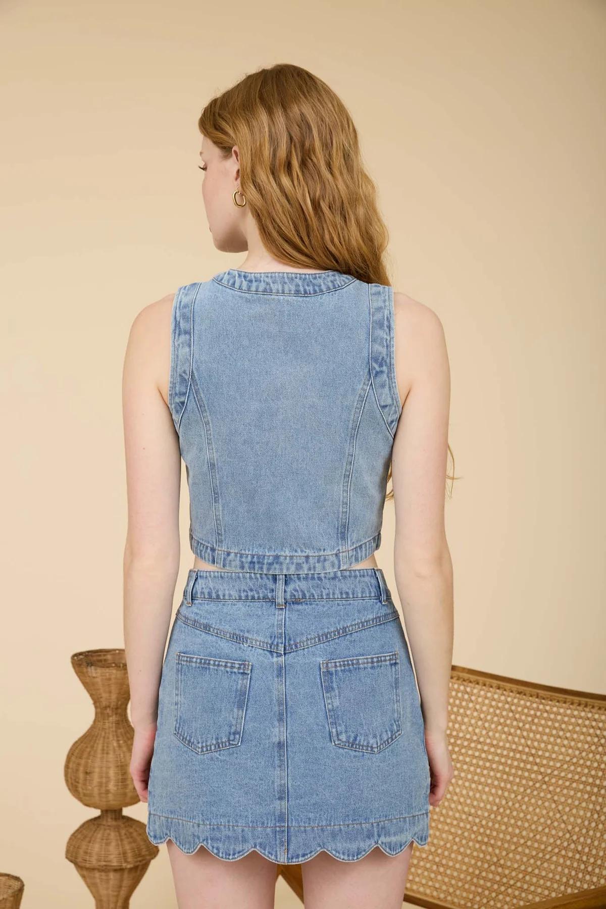 Scalloped Washed Denim Set