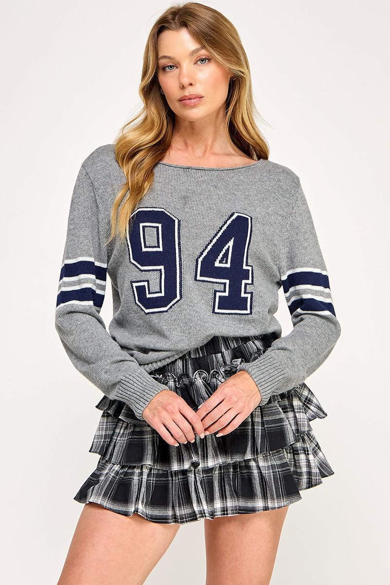 94 Boat Neck Long Sleeve Sweater Top