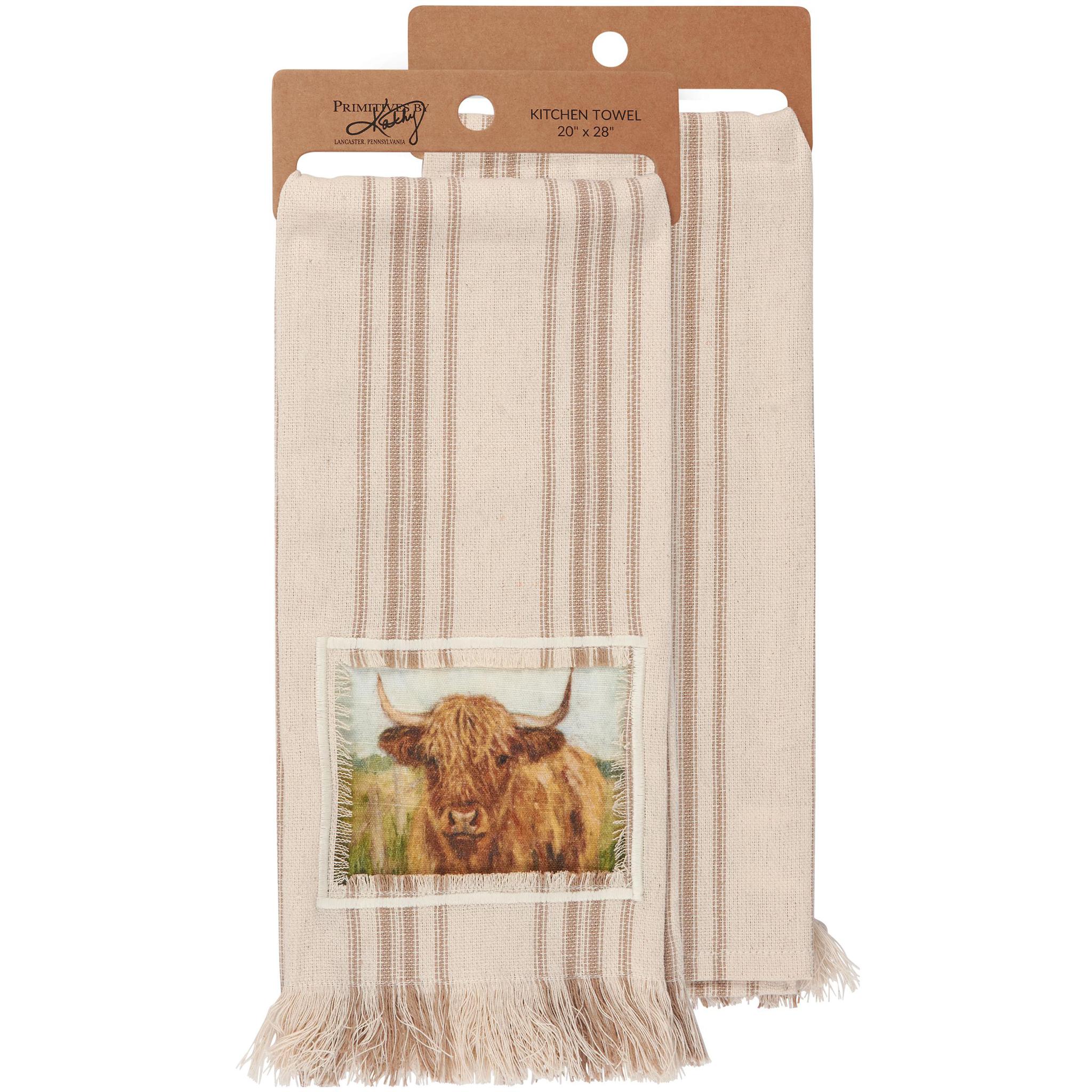 Highland Cow Fringe Tea Towel