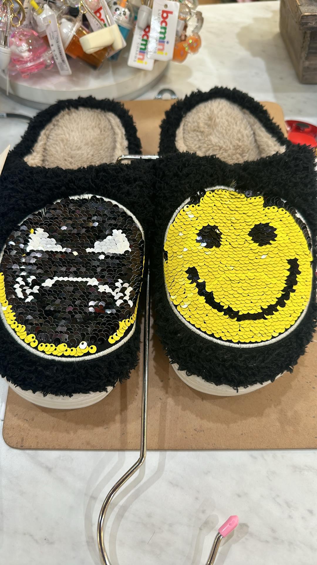 Black Sequin Smiley Slippers