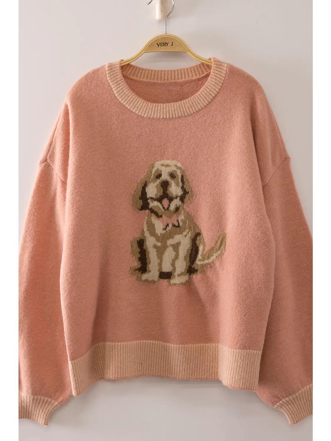 Cute Dog Intarsia Knit Sweater