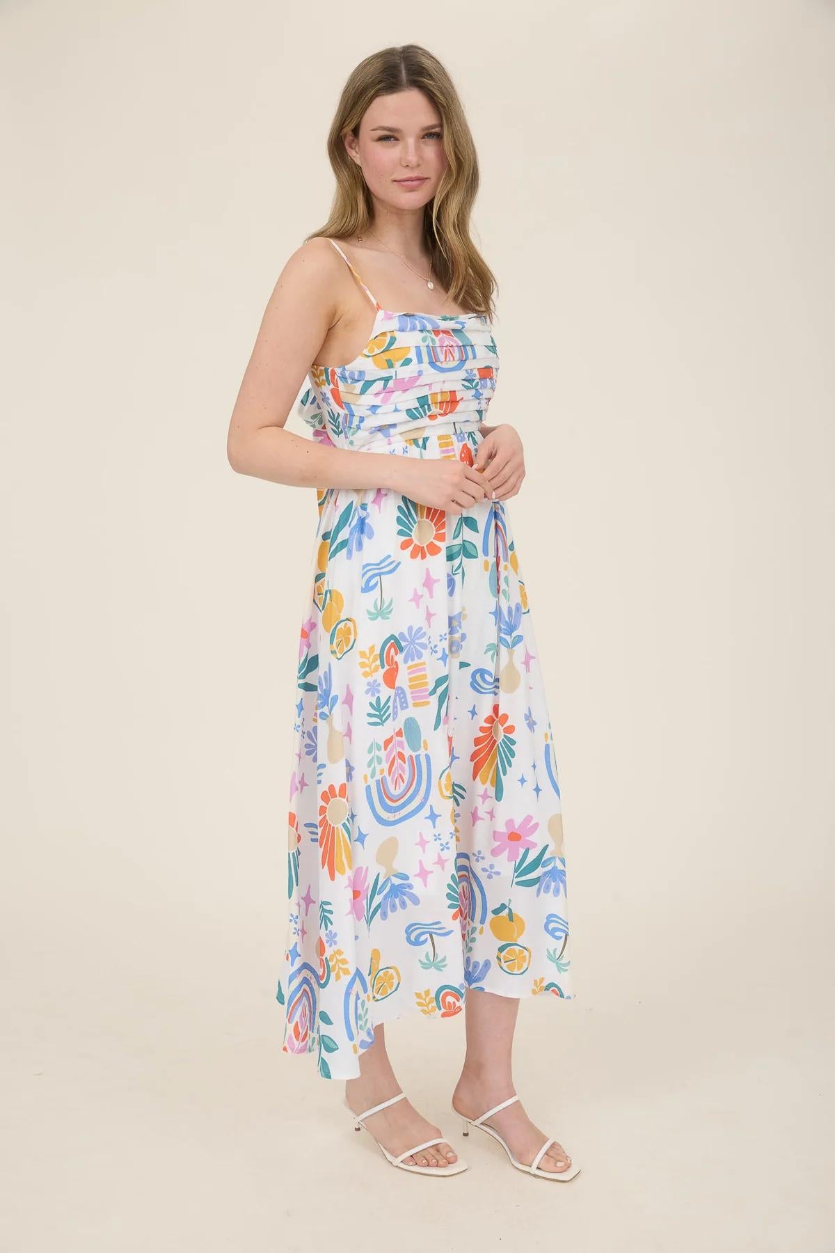 SUMMER PLEATED BACK BOW MIDI DRESS