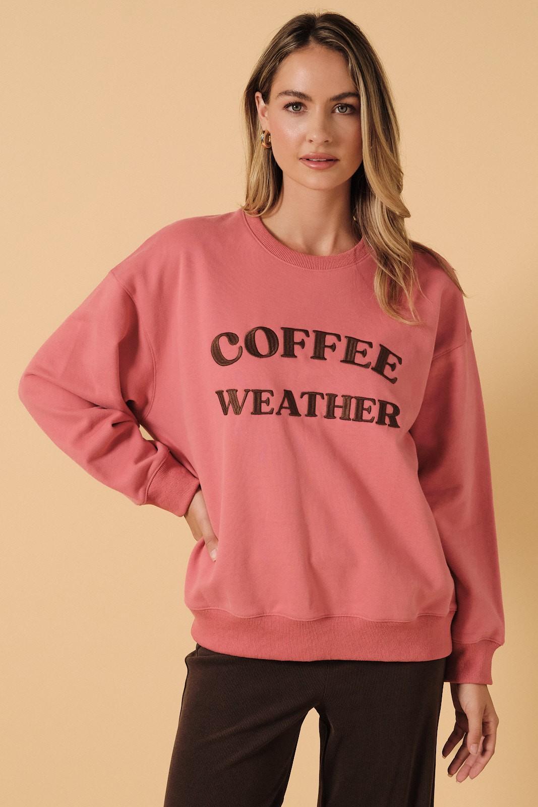 Coffee Weather Embroidered Oversized Crewneck Sweatshirt