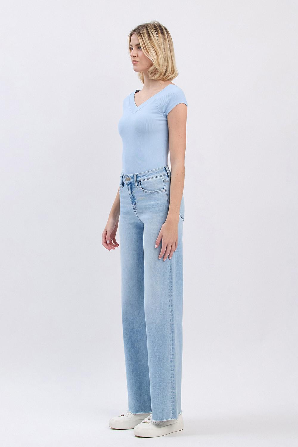 High Rise Raw Hem Wide Leg Jeans