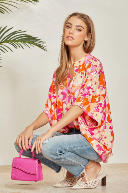 Peach Orange Floral Flow Blouse