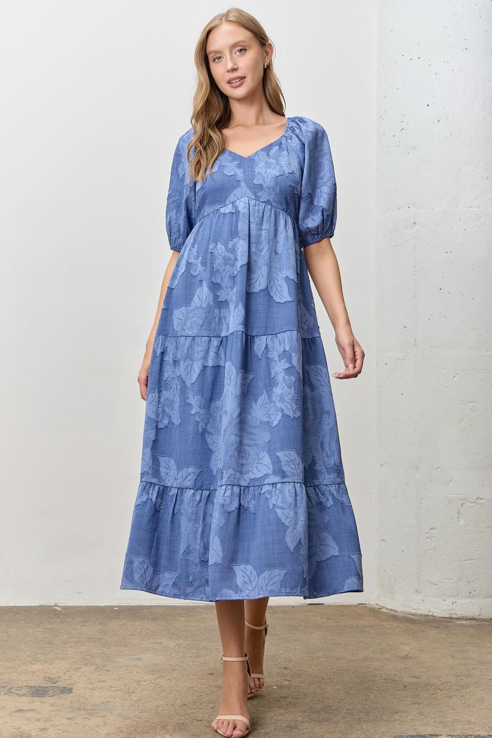 PLUS Blue Jacquard Woven Midi Dress