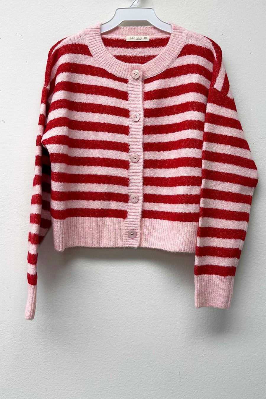 Pink/Red Striped Knit Sweater