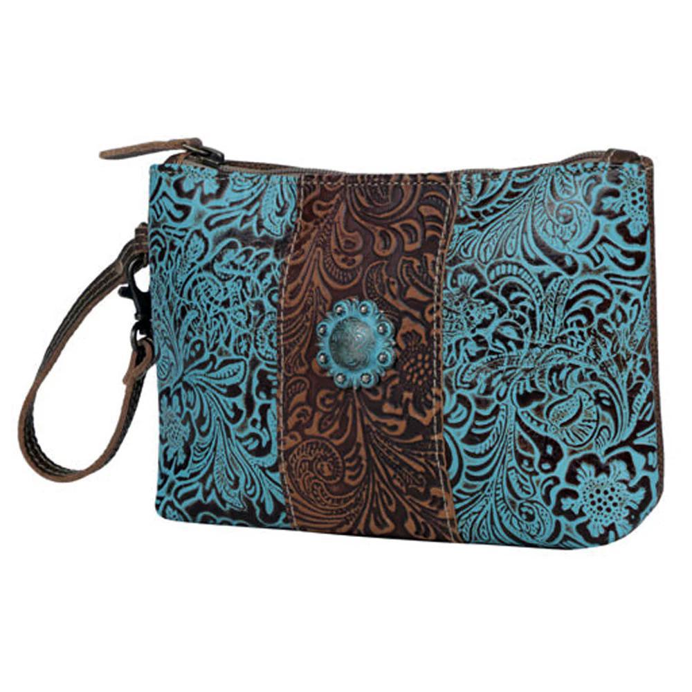 Aqua Wristlet Leather & Hairon Bag