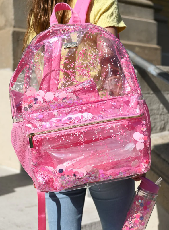 Pink Party Confetti Pink Clear Backpack