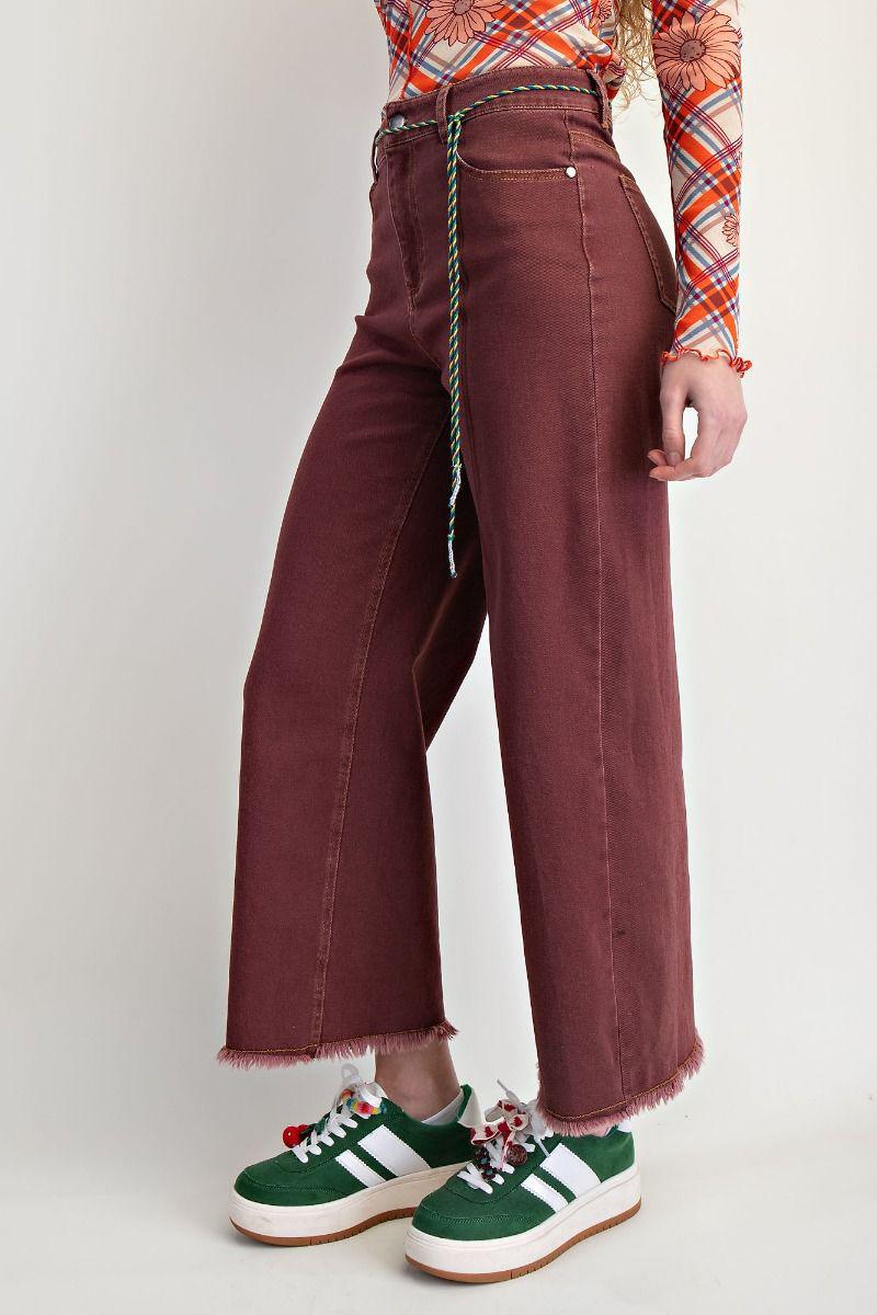 Vintage Wine Frayed Washed Jeans