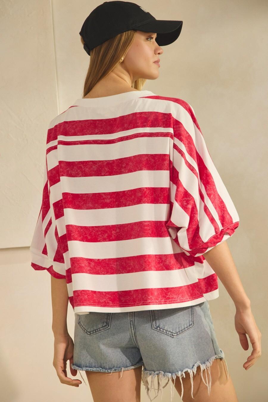 Stripe-Patterned Star Oversized Top