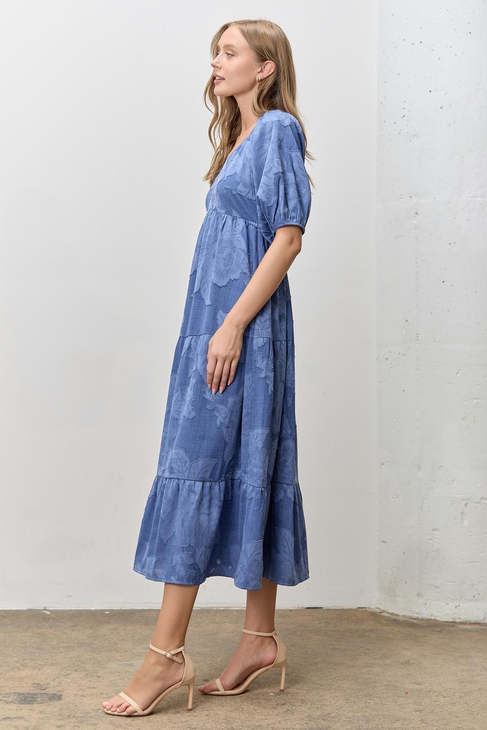 PLUS Blue Jacquard Woven Midi Dress