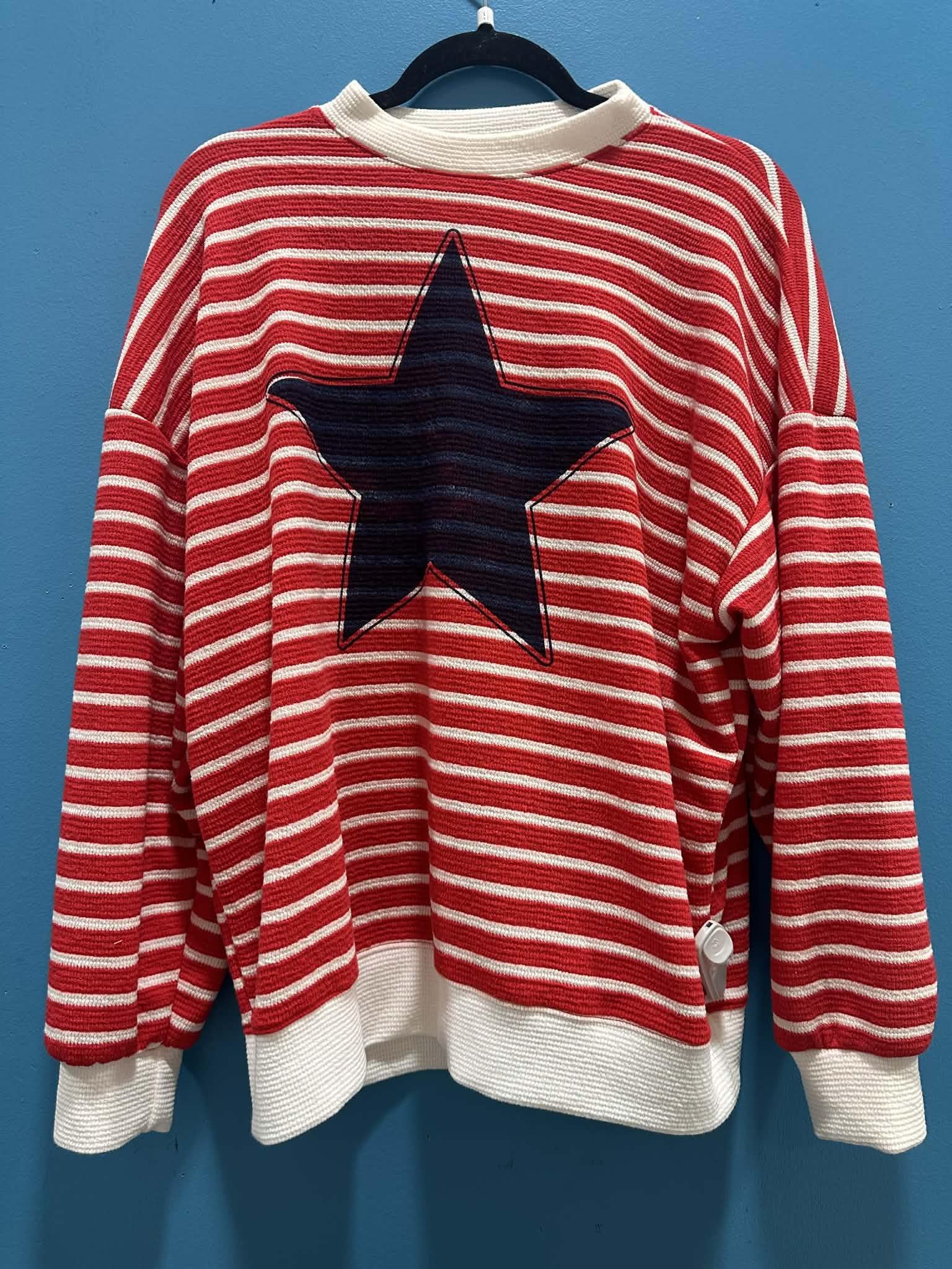 Star Stripe Round Neck Cloudy Knit Top