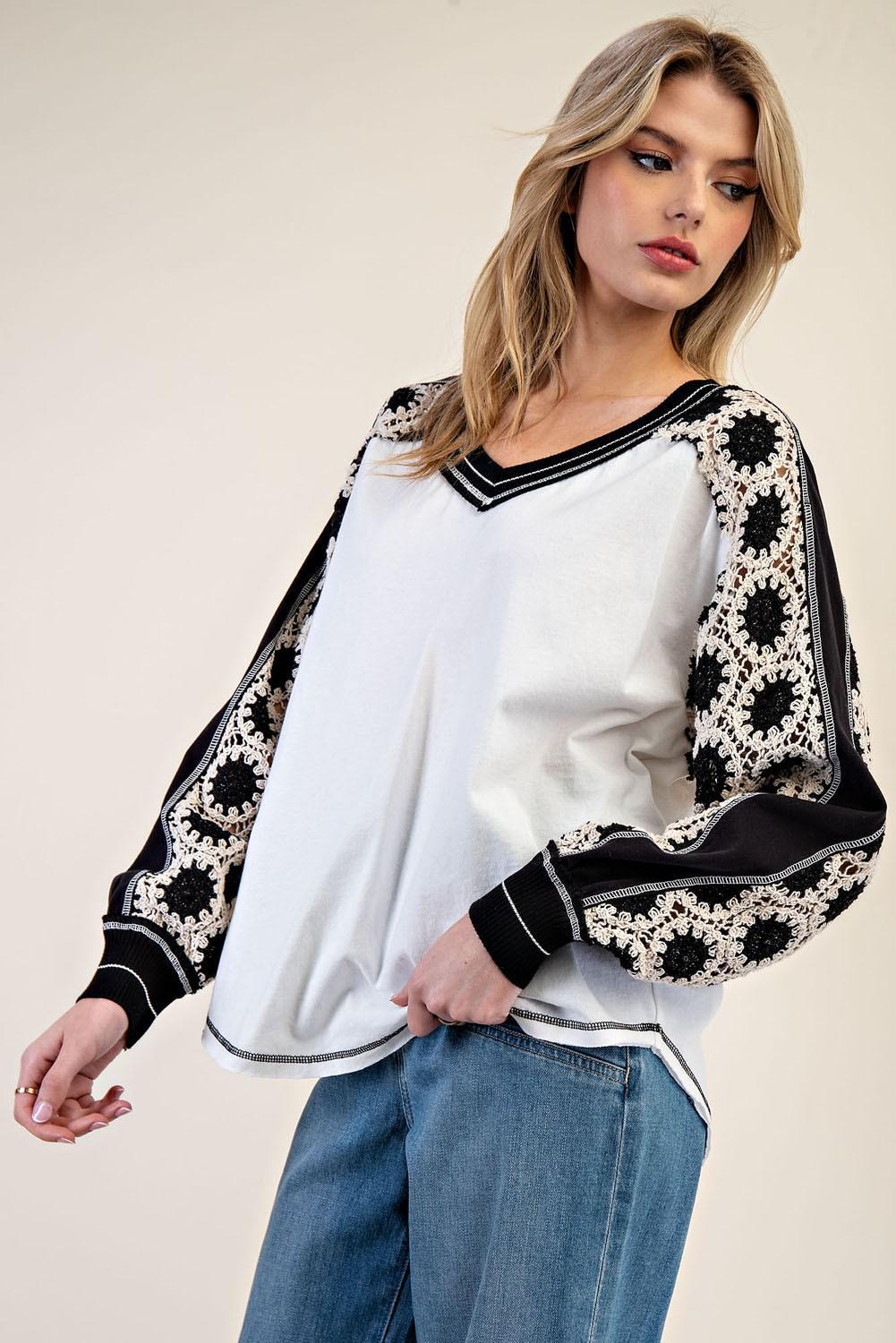 Embroidered Raglan Sleeve Top