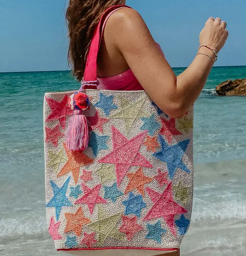 Star Beaded Tote Beach Bag