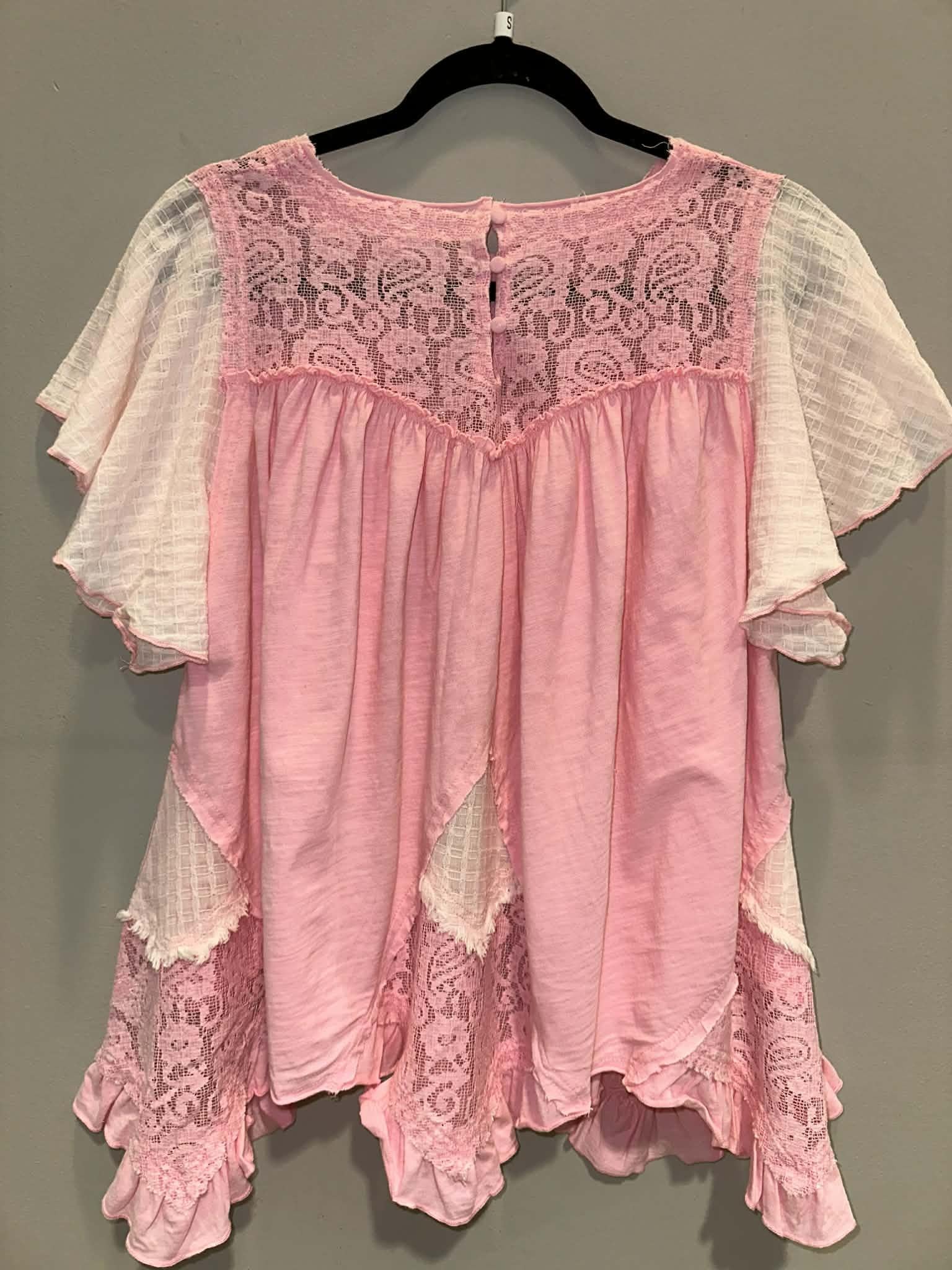 Washed Lace Mix Ruffle Hem Tunic