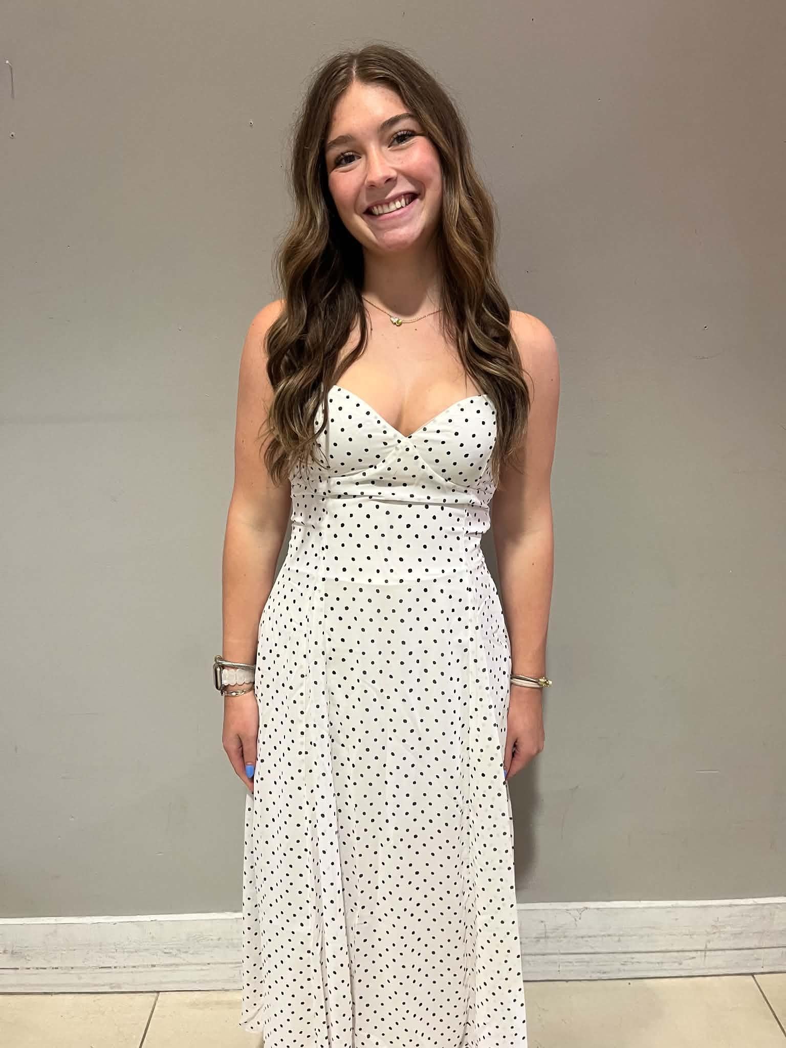 White Spaghetti Strap Smocked Polka Dot Midi Dress